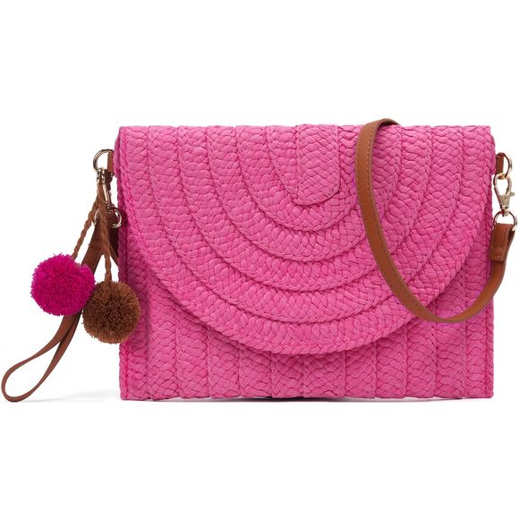 Crossbody Beach Straw Bags Pink Small Purse Cute Clutch Handbags ^_^ - Picture 1 of 7
